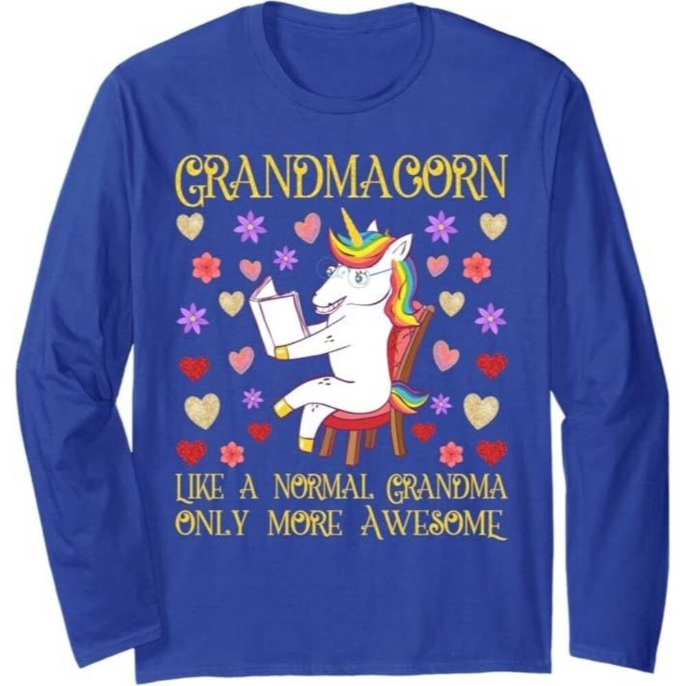 Port & Company Medium Grandmacorn Unicorn Sweatshirt Blue Crewneck Long Sleeve